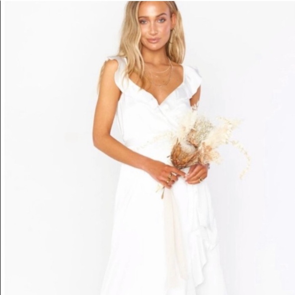 Show Me Your Mumu Samantha Ruffle Wrap White Dress